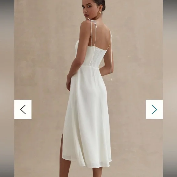 Reformation White Midi Slip Dress with Thigh Slit - Picture 3 of 11